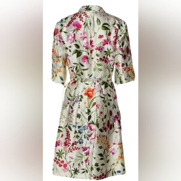 *$2390 NEW W. TAG OSCAR DE LA RENTA SILK LINED FLORAL RUNWAY MIDI DRESS US 10 L - Picture 3 of 8